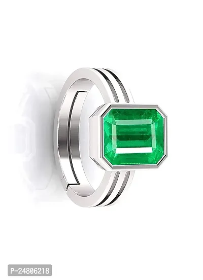 Sidharth Gems Natural Panna Astrological Ring 4.25 Ratti 3.30 Carat Genuine and Certified Emerald Adjustable Silver Ring for Women's and Men's-thumb2