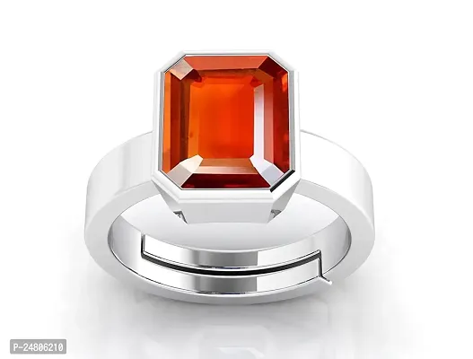 Sidharth Gems 12.00 Carat Certified A+ Quality Natural Hessonite Garnet Gomed Adjustable Silver Ring Loose Gemstone for Women's and Men's-thumb0