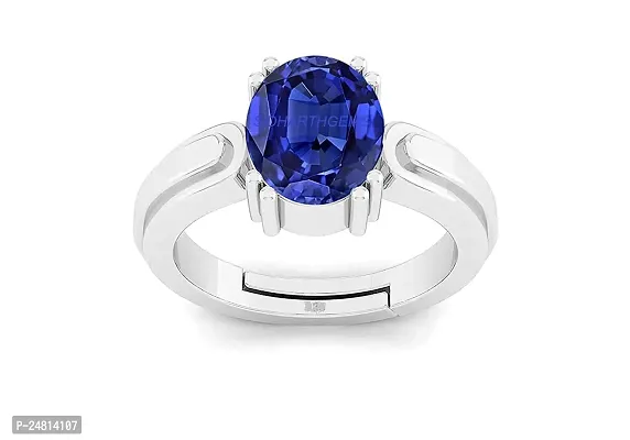 SIDHARTH GEMS Unheated Untreatet 10.25 Ratti 9.00 Carat AAA+ Quality Natural Blue Sapphire Neelam Silver Plated Adjustable Gemstone Ring for Women's and Men's {Lab - Certified}