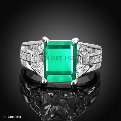 SIDHARTH GEMS Natural Emerald Adjustable Silver Plated Panna Ring Certified for Women's and Men's (Green, 11.25 Ratti 10.30 Carat)-thumb3