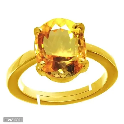 SIDHARTH GEMS 8.25 Ratti 6.00 Carat Gold Plated Original Oval Shape sunela Stone Ring Original sunehla Stone Citrine Topaz Stone for Unisex