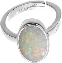 JEMSKART Certified 12.25 Ratti / 11.50 Carat German Silver Plated White Opal Fire Ring Astrological Gemstone Silver Ring for Women and Men-thumb1