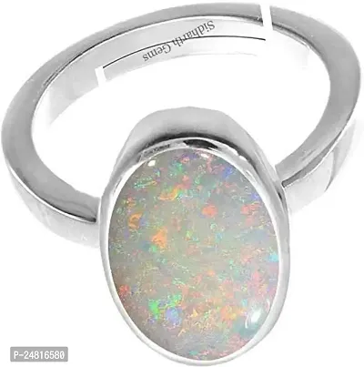 JEMSKART Certified 12.25 Ratti / 11.50 Carat German Silver Plated White Opal Fire Ring Astrological Gemstone Silver Ring for Women and Men-thumb2