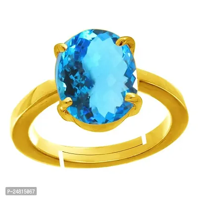 Jemskart 9.25 Ratti 8.00 Carat Special Quality Blue Topaz Free Size Adjustable Ring Gold Plated Gemstone by Lab Certified(Top AAA+) Quality for Man or Women