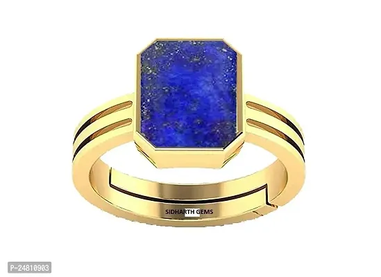 SIDHARTH GEMS 3.00 Carat 4.00 Ratti Blue Lajward Stone Panchdhatu Adjustable Gold Plated Ring Natural AA++ Quality Original Lapis Lazuli Lajwart Rashi Ratna Pathar Gemstone for Men and Women