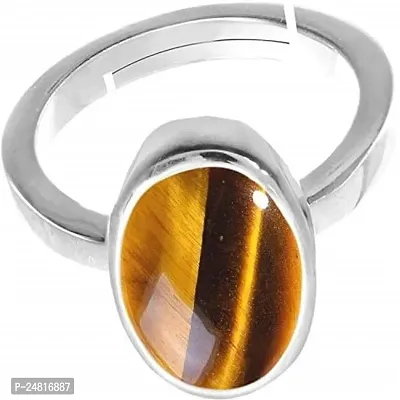 SIDHARTH GEMS 7.25 Ratti 6.25 Carat Natural Tiger Eye Silver Ring Original Certified Tiger?s Eye Ring Oval Cut Gemstone Astrological Silver Plated Ring-thumb4