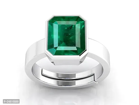 Certified Natural 7.25 Ratti 6.00 Carat Zambian Emerald Panna Silver Plated Astrological Purpose Adjustable Ring for Women's and Men's