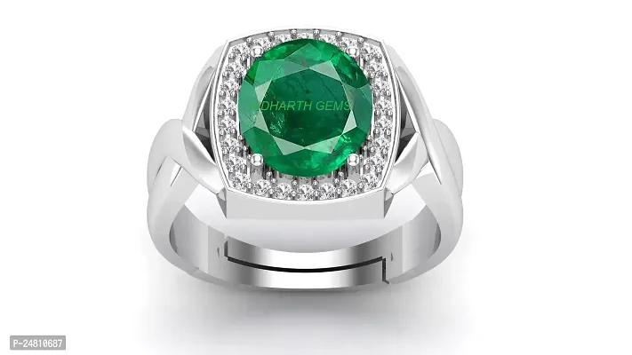 SIDHARTH GEMS 7.25 Ratti 6.00 Carat Certified Natural Emerald Panna Panchdhatu Adjustable Rashi Ratan Silver Plating Ring for Astrological Purpose Men  Women{Lab Approved}