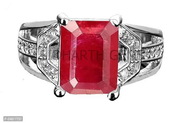 SIDHARTH GEMS 11.25 Ratti Natural Ruby Manik Gemstone Stone Silver Plated Ring With Lab Certificate-thumb2