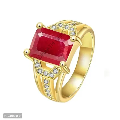 Jemskart 2.25 Ratti 1.50 Carat Ruby Manik Original Certified Gold Plated Gemstone Ring With Lab Certificate-thumb0