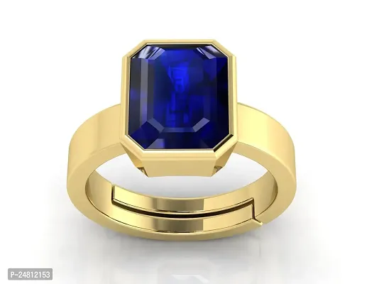 Jemskart Certified Unheated Untreatet 8.25 Rattit A+ Quality Natural Blue Sapphire Neelam Gemstone Gold Plated Adjustable Ring for Women's and Men's