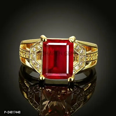 Jemskart 7.00 Ratti/7.25 Carat Natural Original Red Ruby Manik Gold Ring Certified Gemstone Adjustable Ring For Men And Women-thumb3