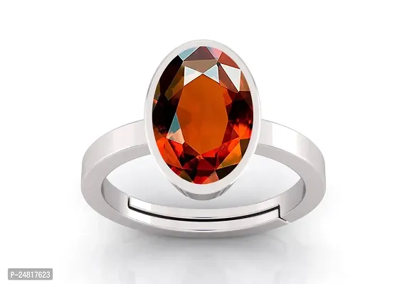 JEMSKART 8.25 Ratti 7.00 Carat Gomed Silver Ring Ceylon Loose Gemstone Lab - Certified Natural AA+ Quality Hessonite Garnet Adjustable Silver Ring for Man and Women