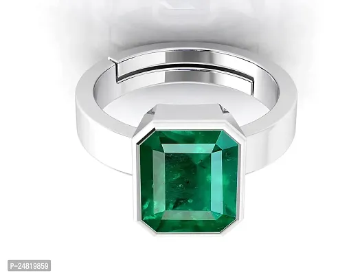 JEMSKART Natural Panna Astrological Ring 10.25 Ratti 9.30 Carat Genuine and Certified Emerald Adjustable Silver Ring for Women's and Men's-thumb3