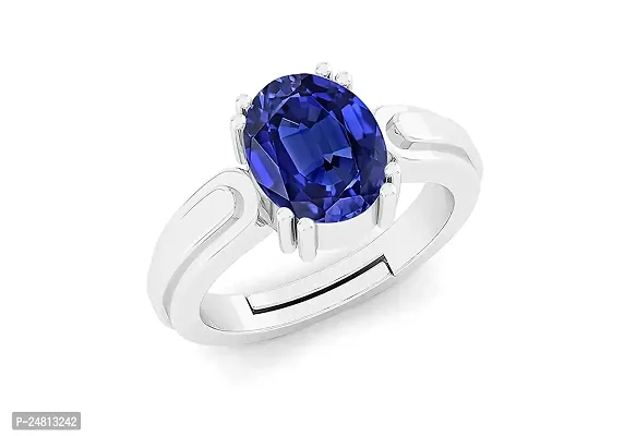 SIDHARTH GEMS Blue Sapphire Silver Plated Ring 19.25 Ratti 19.00 Carat Unheated and Untreated Neelam Natural Ceylon Gemstone for Men and Women-thumb0