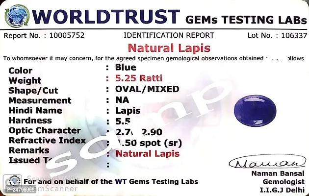 Sidharth Gems Certified Unheated Untreatet 9.25 Ratti 8.42 Carat A+ Quality Natural Lapis Lazuli Lajward Stone Loose Gemstone for Women's and Men's-thumb3