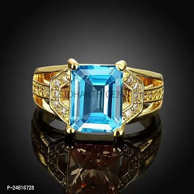 SIDHARTH GEMS 14.25 Ratti 13.00 Carat Special Quality Blue Topaz Free Size Adjustable Ring Gold Plated Gemstone by Lab Certified(Top AAA+) Quality for Man or Women-thumb3