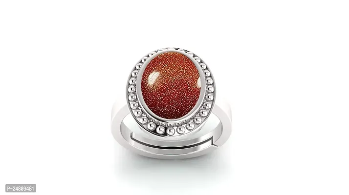 SIDHARTH GEMS Certified Natural 5.00 Ratti 4.00 Carat Sunstone Sunsitara Silver Plated Ring Panchdhatu Adjustable Ring for Men and Women-thumb0