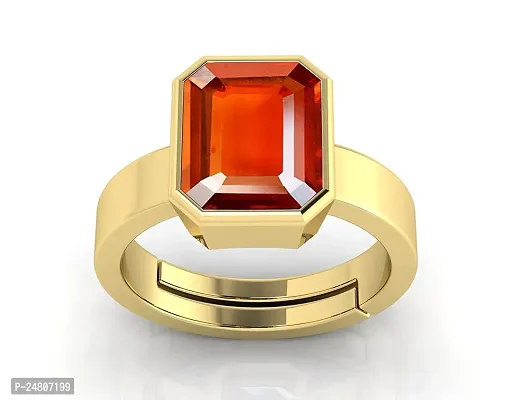 Sidharth Gems 8.00 Ratti /7.00 Carat Certified Natural Gemstone Gomed Hessonite Stone Panchdhaatu Adjustable Ring Gold Plated Ring for Man and Women