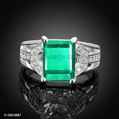 SIDHARTH GEMS Certified 8.00 ratti / 7.40 Carat Emerald Panna Gemstone Silver Plated Ring For Women's and Men's-thumb3