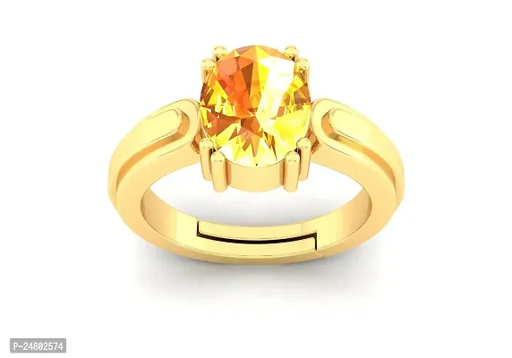 SIDHARTH GEMS 15.25 Ratti 14.00 Carat Unheated Untreatet A+ Quality Natural Yellow Sapphire Pukhraj Gemstone Gold Plated Ring for Women's and Men's (Lab Certified)