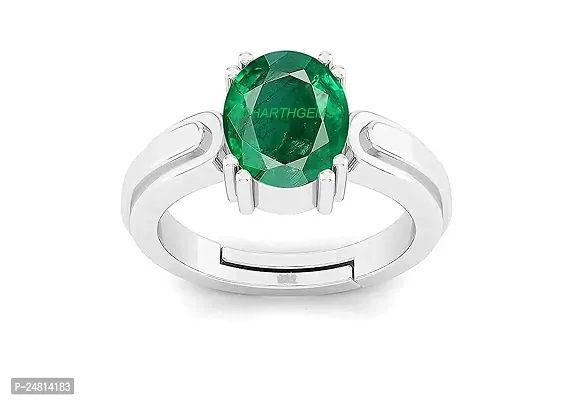 SIDHARTH GEMS Natural Panna Astrological Ring 9.25 Ratti 8.30 Carat Genuine and Certified Emerald Adjustable Silver Plated Ring for Women's and Men's-thumb2