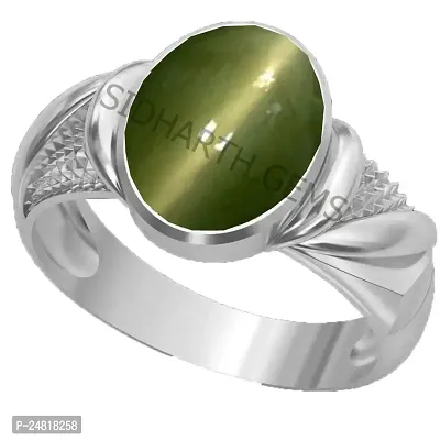 SIDHARTH GEMS Cat's Eye Lehsunia 8.25 Ratti 7.00 Carat Stone Panchdhatu Adjustable Silver Ring for Women