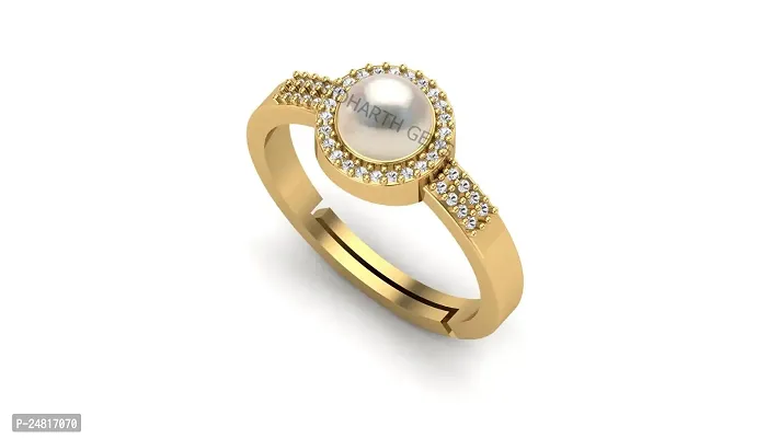 JEMSKART Certified Pearl Moti 2.25 Ratti 1.00 Carat Stone Astrological Adjustable Gold Plated Ring for Men  Women-thumb2