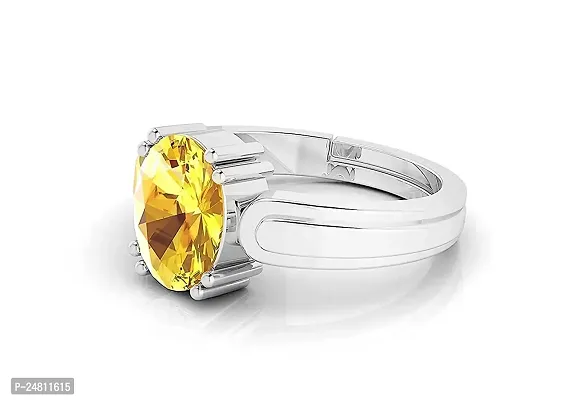 Sidharth Gems 7.25 Ratti 6.00 Carat Unheated Untreatet A+ Quality Natural Yellow Sapphire Pukhraj Gemstone Silver Plated Ring for Women's and Men's {Lab Certified}