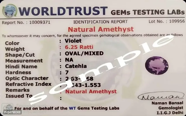 Sidharth Gems Certified Unheated Untreatet 8.25 Ratti 7.55 Carat A+ Quality Natural Amethyst (Kathela) Loose Gemstone for Women's and Men's-thumb2