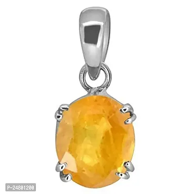 Sidharth Gems 11.25 Ratti/10.20 Carat AAA Certified Natural Yellow Sapphire Silver Plated Pendant/Locket for Men and Women-thumb0