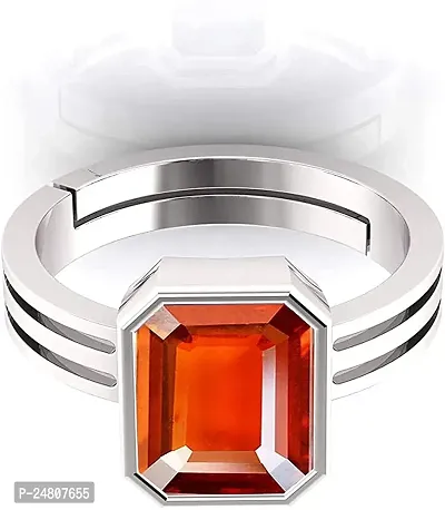 Sidharth Gems 13.25 Ratti / 12.00 Carat Natural Certified Hessonite/Garnet/Gomed Loose Gemstone Silver Plated Adjustable Ring Sizes Between 15 to 28 for Men's and Women's-thumb4