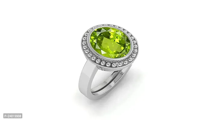 Sidharth Gems 4.00 Ratti Certified Natural Green Peridot Gemstone Silver Plated Adjustable Ring/Anguthi for Men and Women