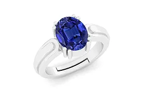 SIDHARTH GEMS Unheated Untreatet 8.25 Ratti 7.00 Carat AAA+ Quality Natural Blue Sapphire Neelam Silver Plated Adjustable Gemstone Ring for Women's and Men's {Lab - Certified}-thumb1