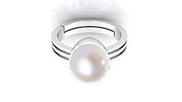 SIDHARTH GEMS Certified Pearl Stone/Moti 5.25 Ratti Natural Stone Round Shape Silver Metal Adjustable Ring for Men and Women-thumb3