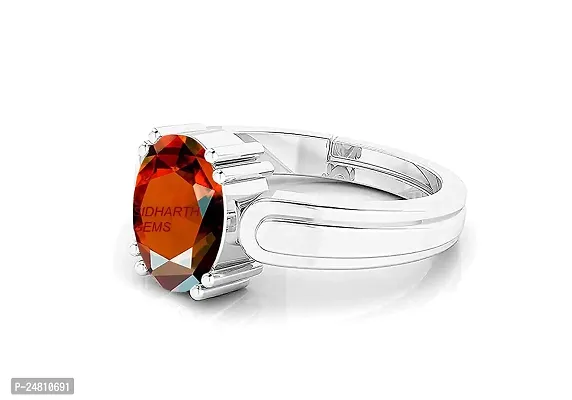 Sidharth Gems A1 Quality 9.70 Carat 10.25 Ratti Natural and Certified Natural Hessonite, Loose Gemstone Garnet Gomed Astrological Gemstone Adjustable Silver Ring for Men and Women