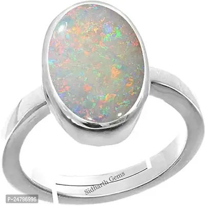 Sidharth Gems Unisex 9.25 ratti Natural Certified White Opal Astrological Loose Gemstone Silver Adjustable Ring-thumb0