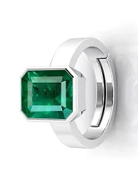 Sidharth Gems Certified Natural 12.00 Carat Zambian Emerald Panna Silver Plated Astrological Purpose Adjustable Ring for Women's and Men's-thumb2