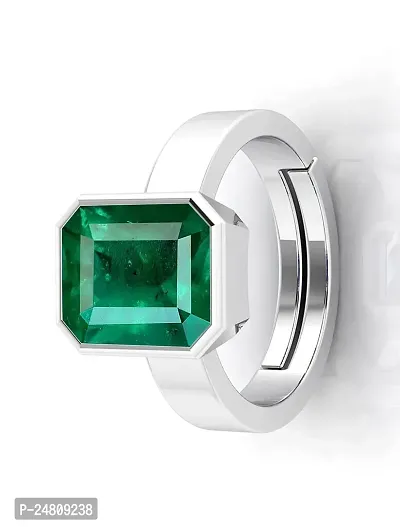 Sidharth Gems Certified Natural 12.00 Carat Zambian Emerald Panna Silver Plated Astrological Purpose Adjustable Ring for Women's and Men's-thumb3