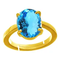 SIDHARTH GEMS Certified 8.25 Ratti 7.00 Carat Special Quality Blue Topaz Free Size Adjustable Ring Gold Plated Gemstone by Lab Certified(Top AAA+) Quality for Man or Women-thumb1