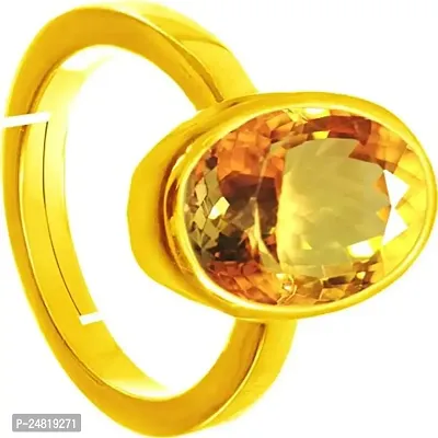 JEMSKART Natural Yellow Topaz Gemstone Gold Plated Ring 5.00 Carat / 6.25 Ratti (Sunela Stone Ring) Lab Certified Adjustable Ring in Panchdhatu for Men and Women, Sunhela Stone Ring-thumb2