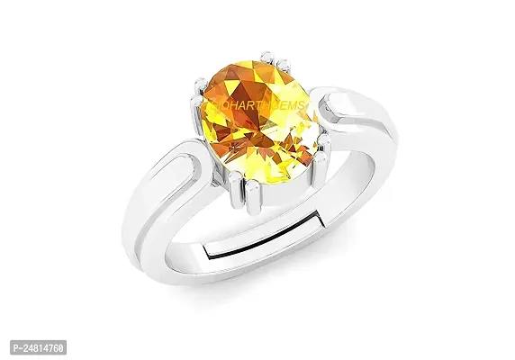 Sidharth Gems 14.25 Ratti 13.00 Carat Unheated Untreatet A+ Quality Natural Yellow Sapphire Pukhraj Gemstone Silver Plated Ring for Women's and Men's {Lab Certified}-thumb2