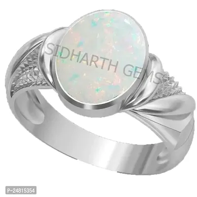 SIDHARTH GEMS Certified 15.25 Ratti / 14.00 Carat German Silver Plated White Opal Fire Ring Astrological Gemstone Silver Ring for Women and Men