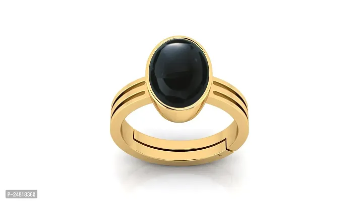 SIDHARTH GEMS 15.25 Ratti 14.50 Carat Sulemani Hakik Ring Akik Ring Original Natural Black Haqiq Precious Gemstone Astrological Gold Plated Adjustable Ring Size 16-24 for Men and Women-thumb0