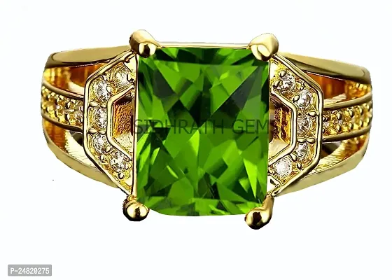 SIDHARTH GEMS 10.00 Carat Certified Natural Green Peridot Gemstone Gold Plated Adjustable Ring/Anguthi for Men and Women-thumb0