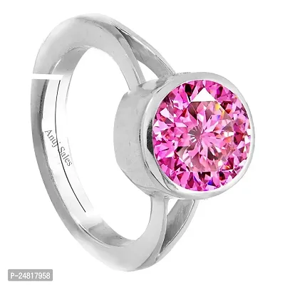 SIDHARTH GEMS 13.25 Ratti 12.25 Carat Natural Pink Zircon Stone Adjustable Ring American Diamond Original Certified Gemstone Silver Plated Panchdhatu  Ashtadhatu Ring for Men and Women-thumb2