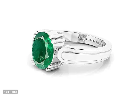 SIDHARTH GEMS Natural Panna Astrological Ring 9.25 Ratti 8.30 Carat Genuine and Certified Emerald Adjustable Silver Plated Ring for Women's and Men's-thumb0