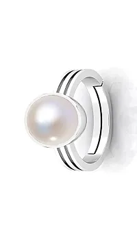 SIDHARTH GEMS Lab - Certified Pearl 9.25 Ratti / 8.75 Carat Natural Pearl Gemstone Original Certified moti Adjustable panchhdhaatu/Ashtadhatu Silver Plated Ring for Men and Women-thumb2