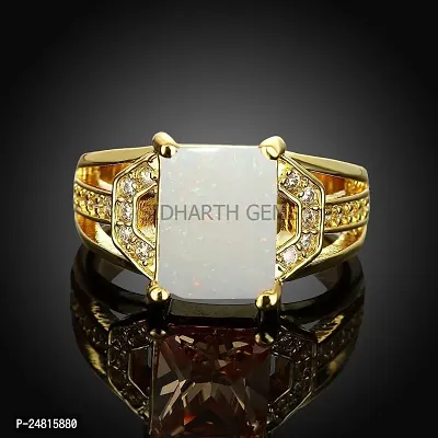 Jemskart White Opal 7.60 Cts/8.25 Ratti Stone Gold Plated Panchdhatu Adjustable Ring for Men-thumb3