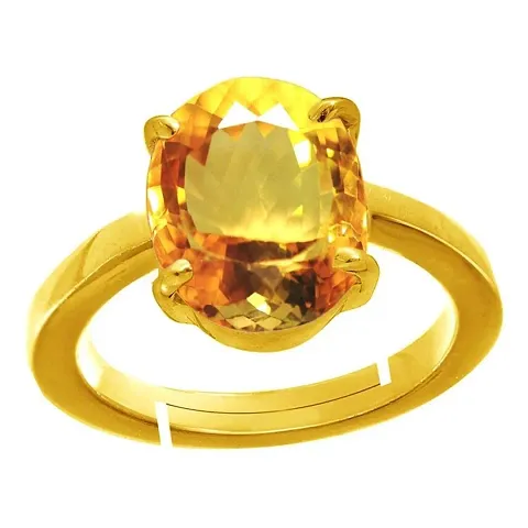 SIDHARTH GEMS 10.00 Ratti 9.00 Carat Citrine Ring Sunela Certified Oval Cut Precious Gemstone Citrine Plated Adjustable Ring Size 16-24 November Birthstone for Unisex